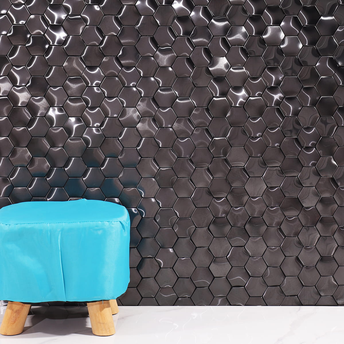 Wavy 3D Metal Black Brushed Stainless Steel Hexagon Mosaic Tiles