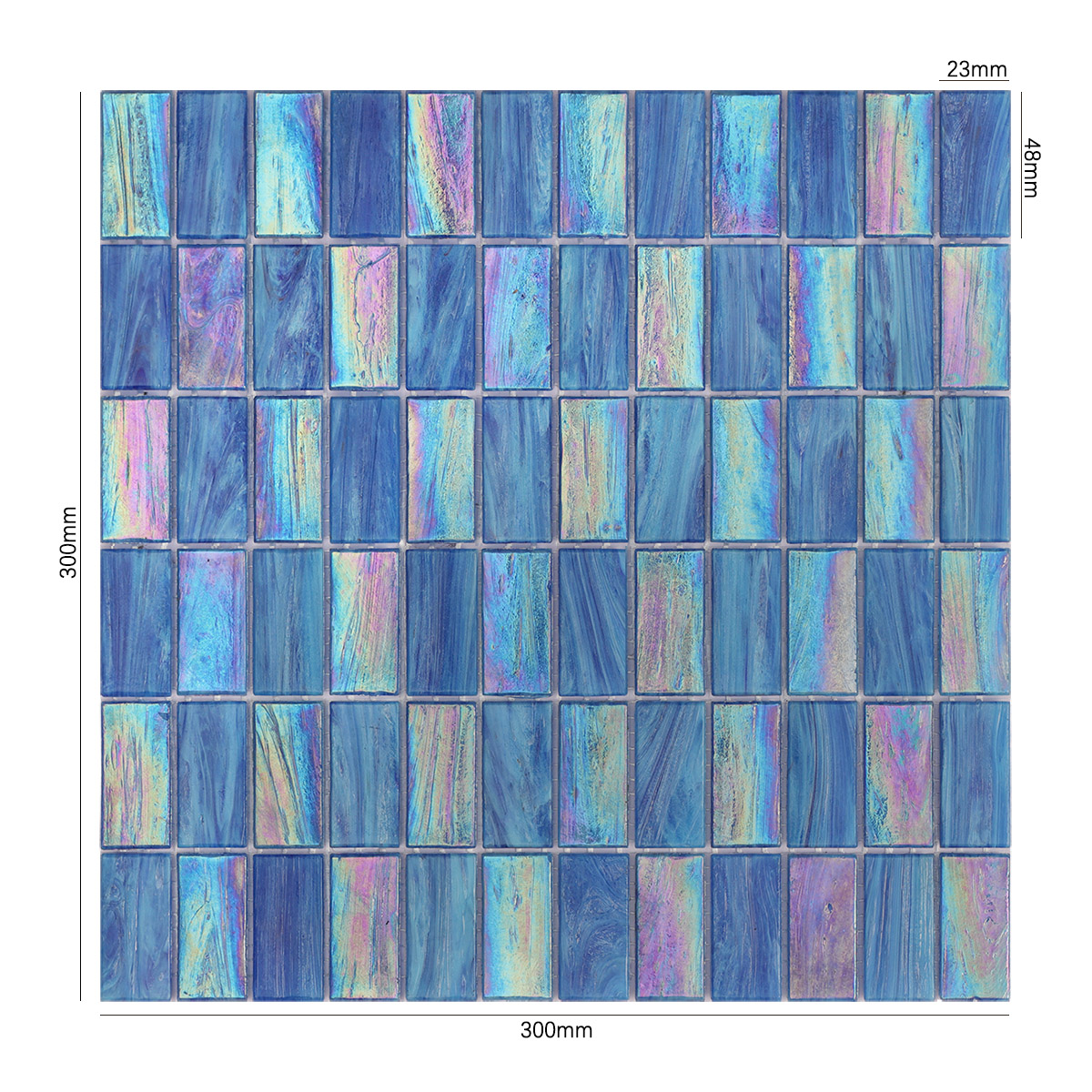 Rectangle Iridescent Blue Checkerboard Glass Mosaic Tiles  23mm*48mm size