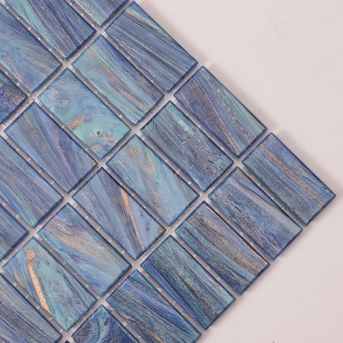 Green Blue Fired Earth Glass Mosaic Tiles Detail