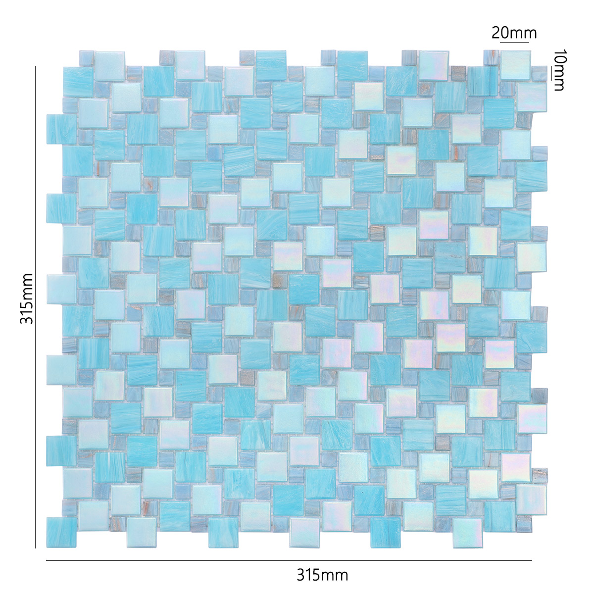 Sky Blue Windmill Pattern Glass Mosaic Tiles size