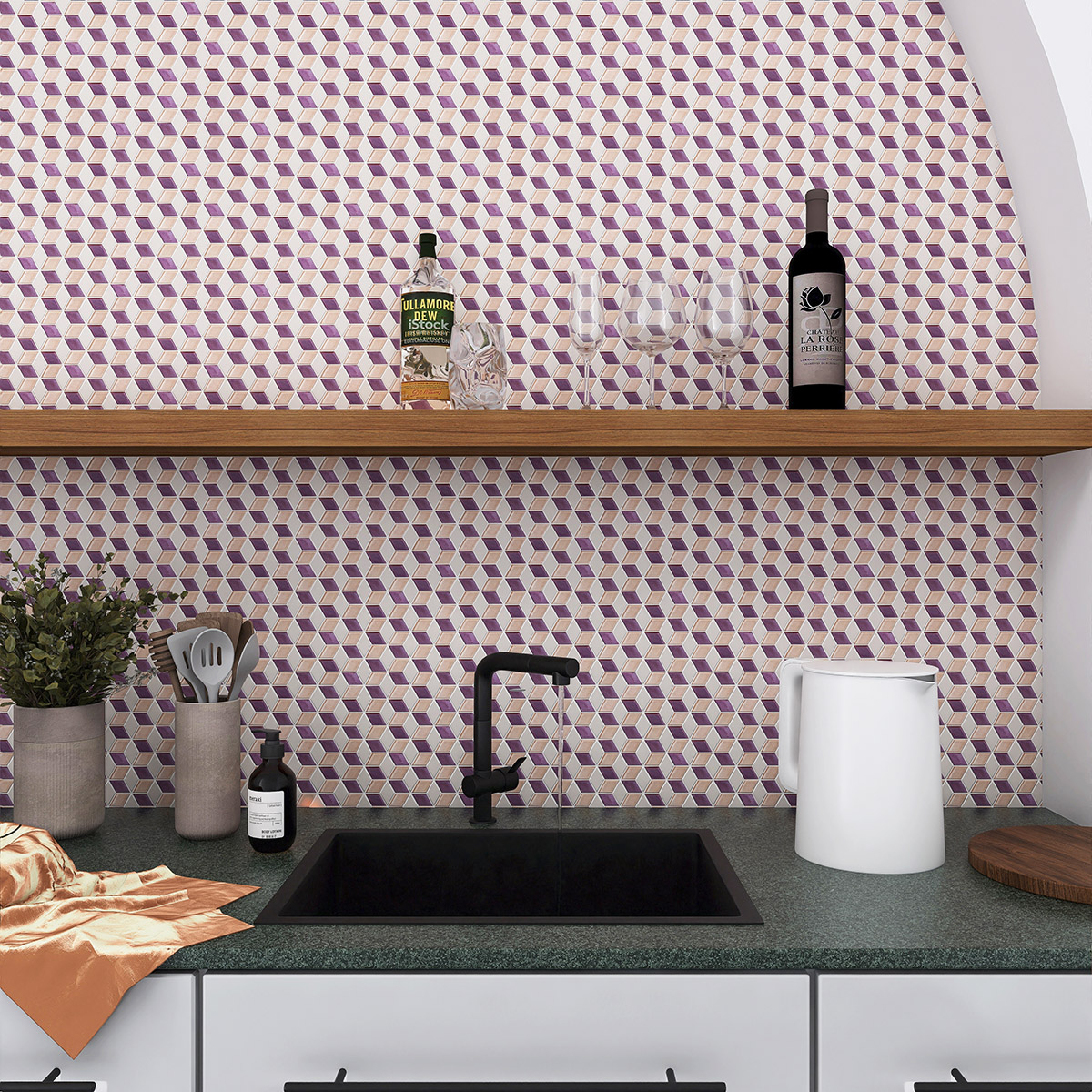 Glossy Crepe Pink Glass Mixed White and Purple  Mosaic Tiles