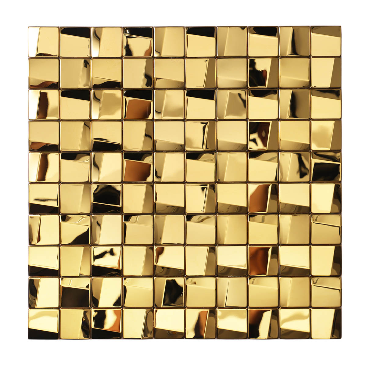 Gold Glossy Stainless Steel 3D Metal Square Mosaic Tile