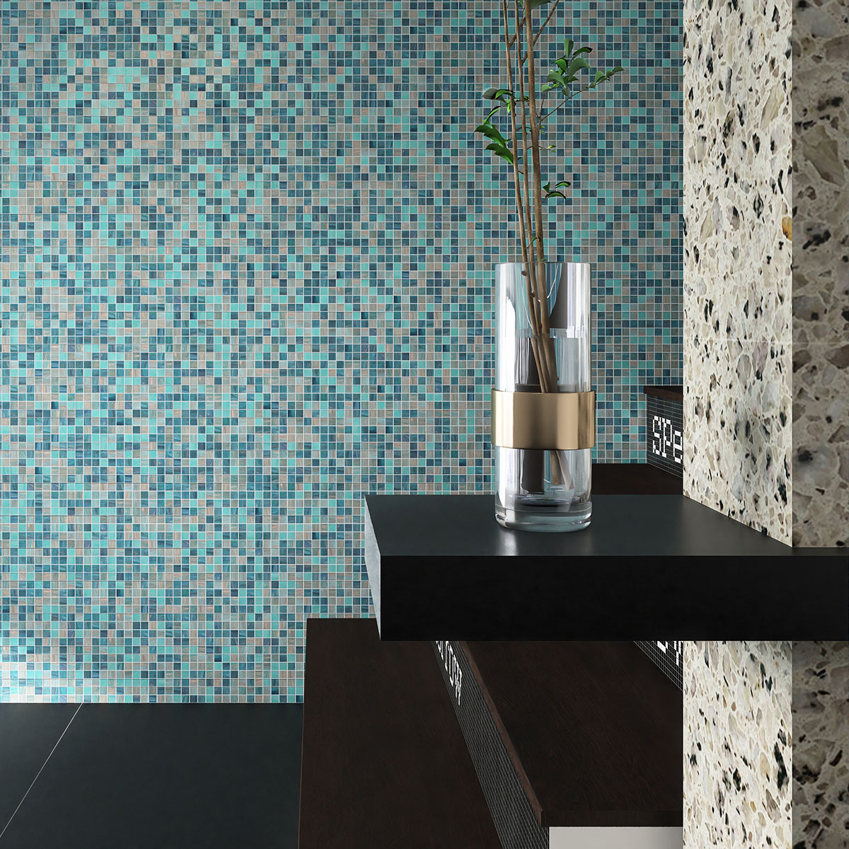 Blue Green Mixed Fired Erath Glass Mosaic Tiles 20mmX20mm Wall 