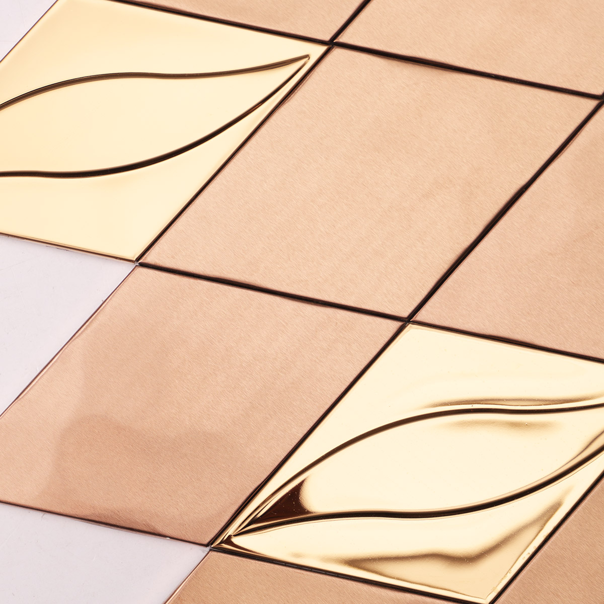 close-up of rose gold diamond metal mosaic, matte and glossy particles mix