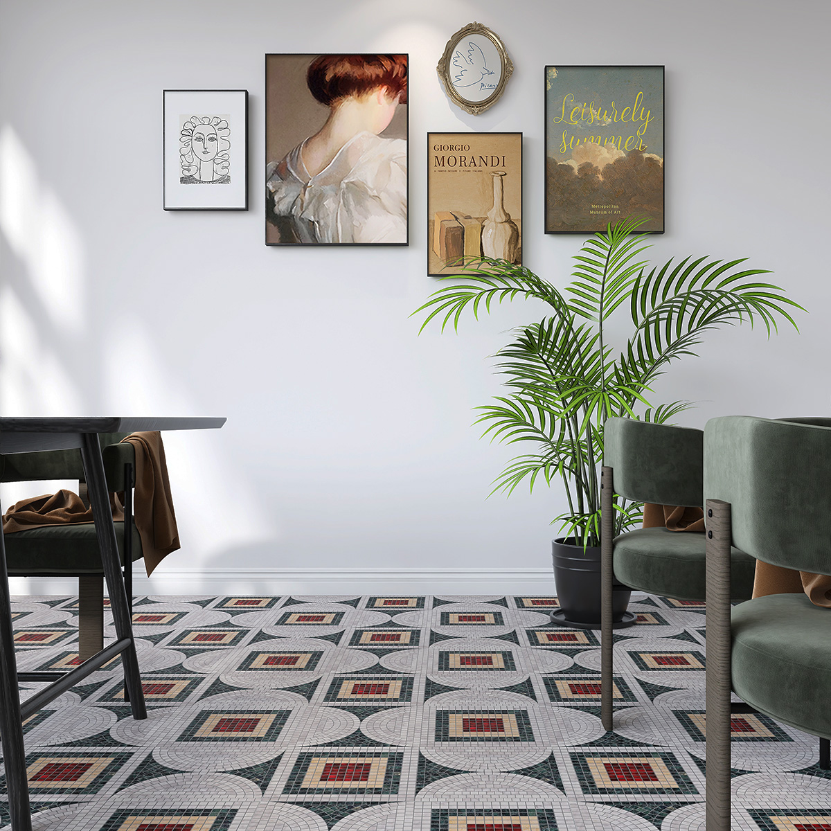 Polished Green and White Marble Cutting Art Mosaic Tiles-SAICINA TILES