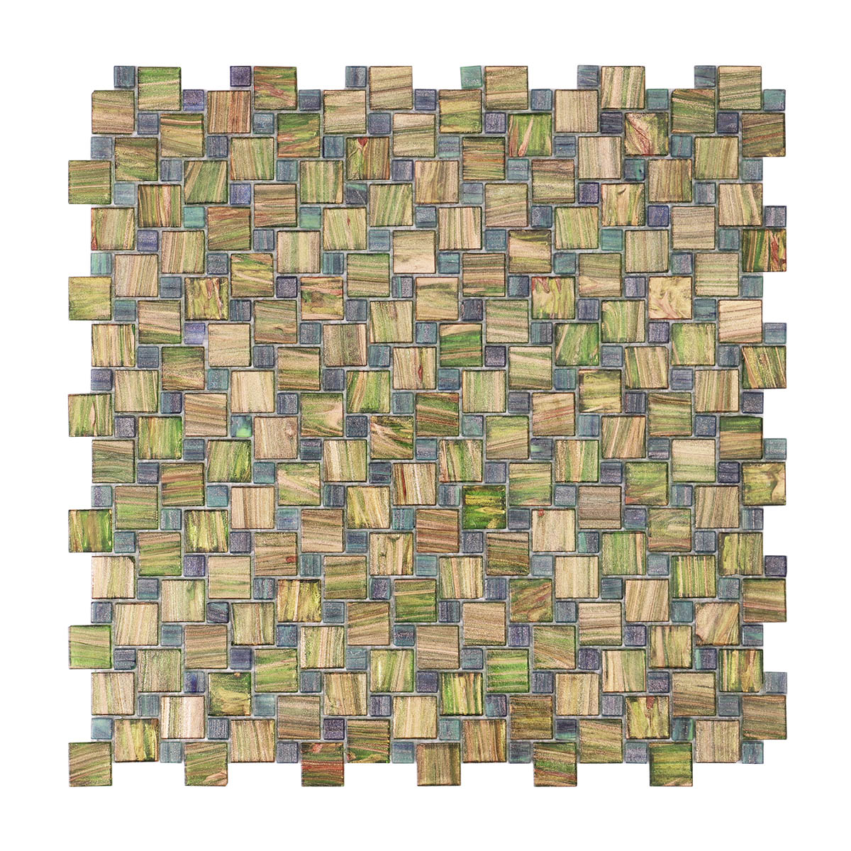 Sheet of olive green windmill pattern glass mosaic tiles,