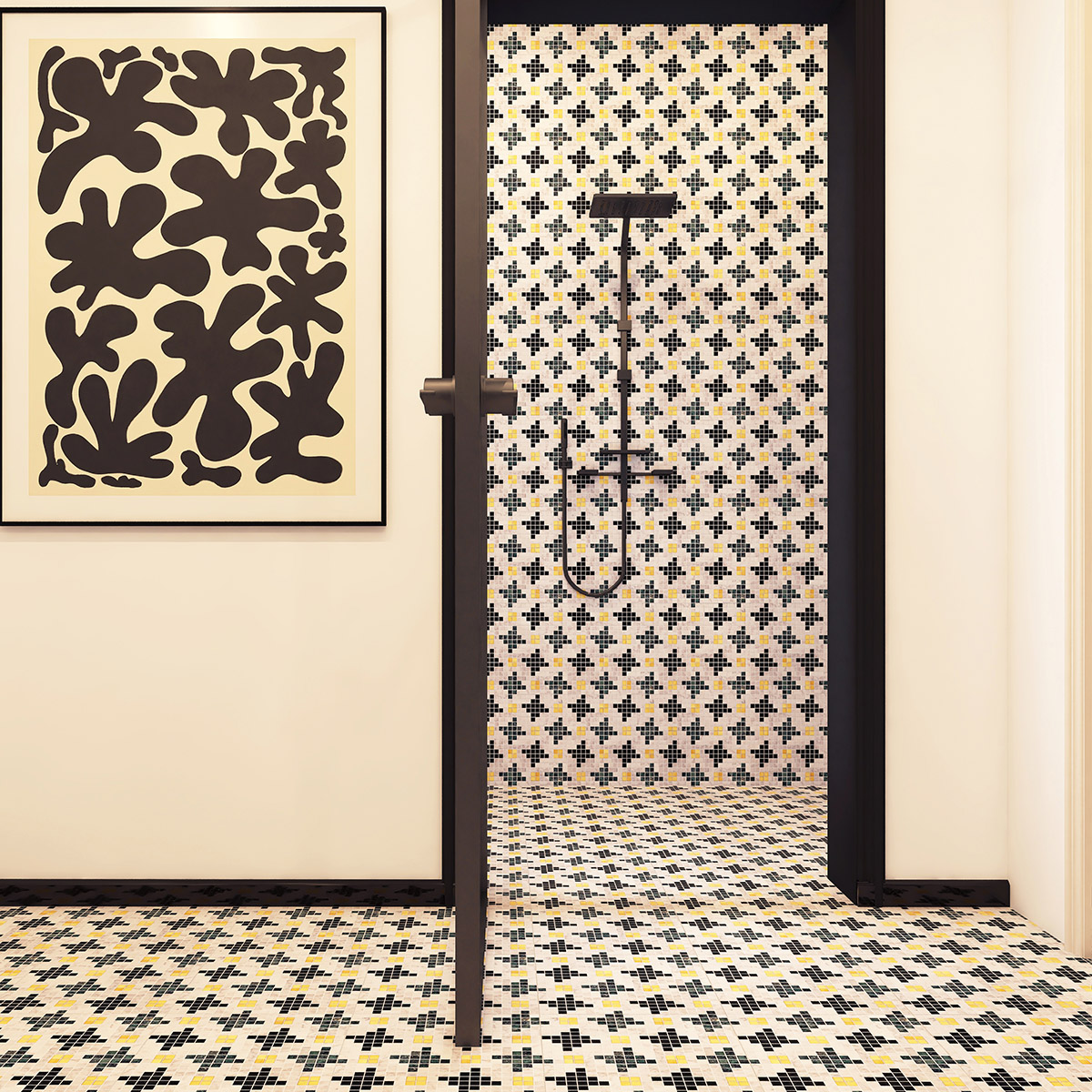 Green White Mix Gold Marble Metal Square Mosaic Tiles in Bathroom