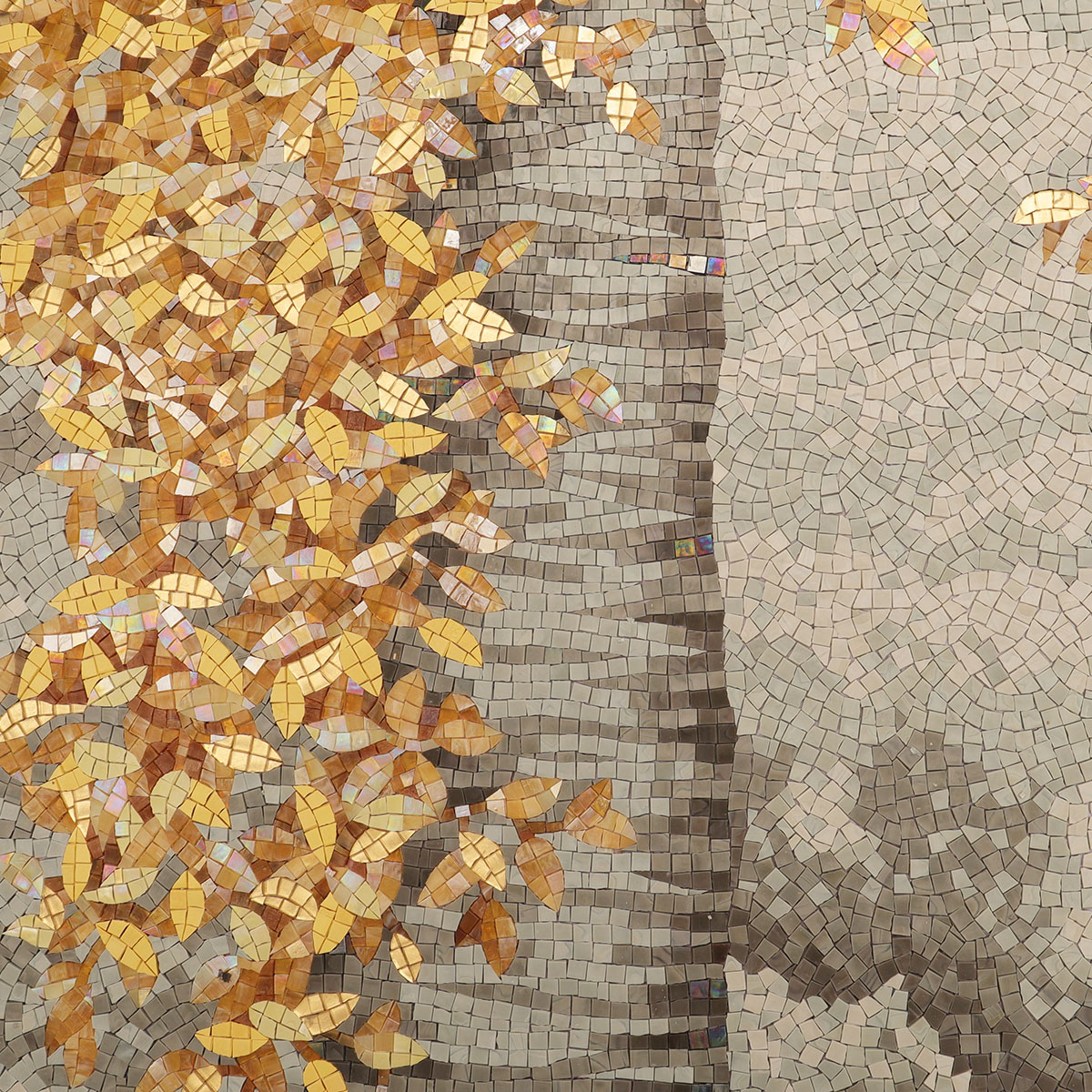 Detailed Leaf Texture on Golden Tree Mosaic Art Til