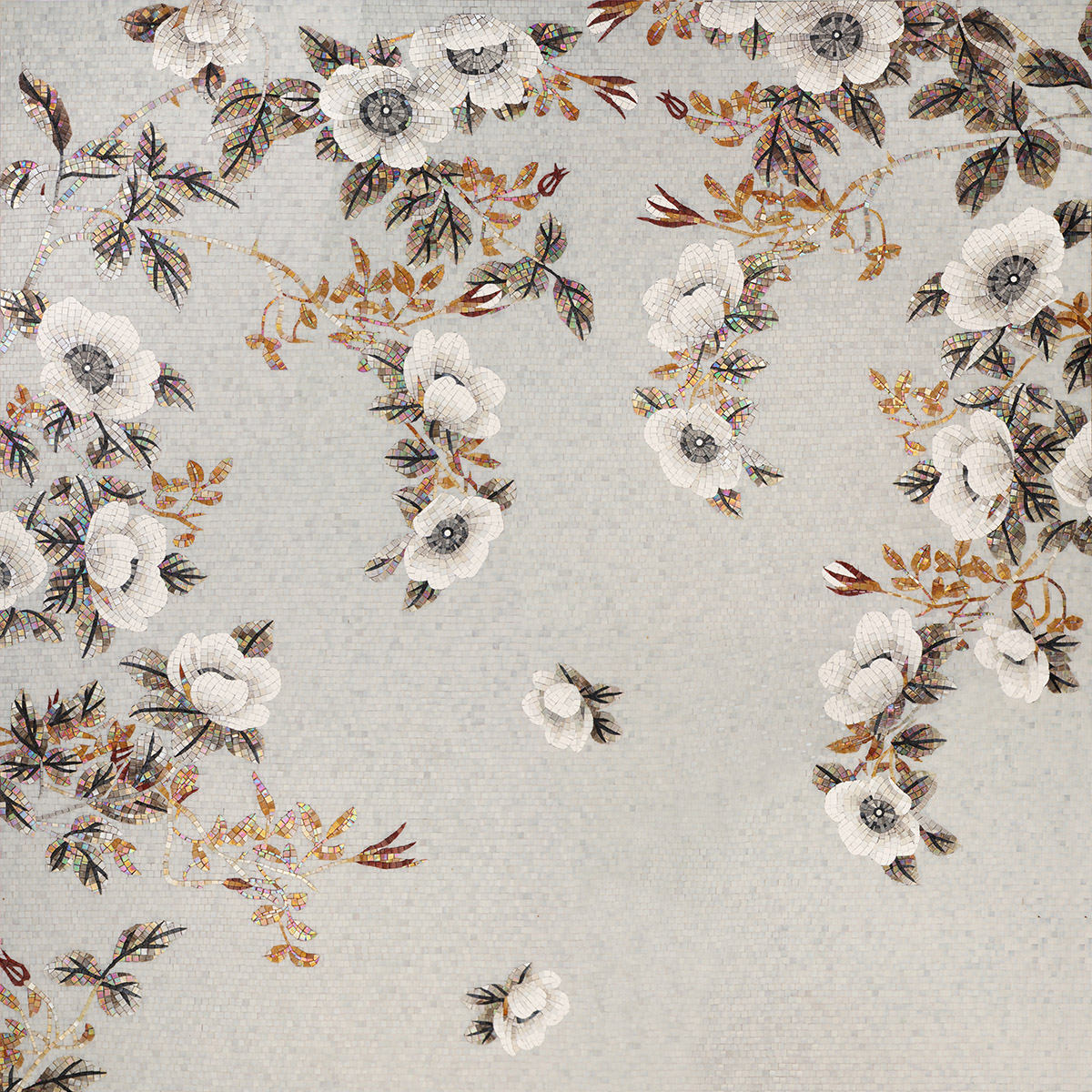 Close-up of Flower Mosaic Texture in Glass Art Tile