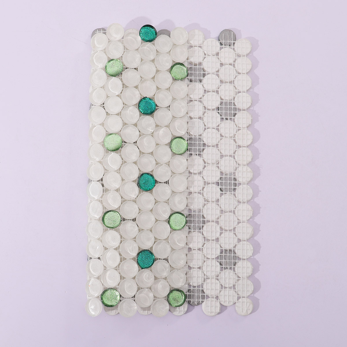 White Mix Green Penny Round Glossy Glass Mosaic Tiles