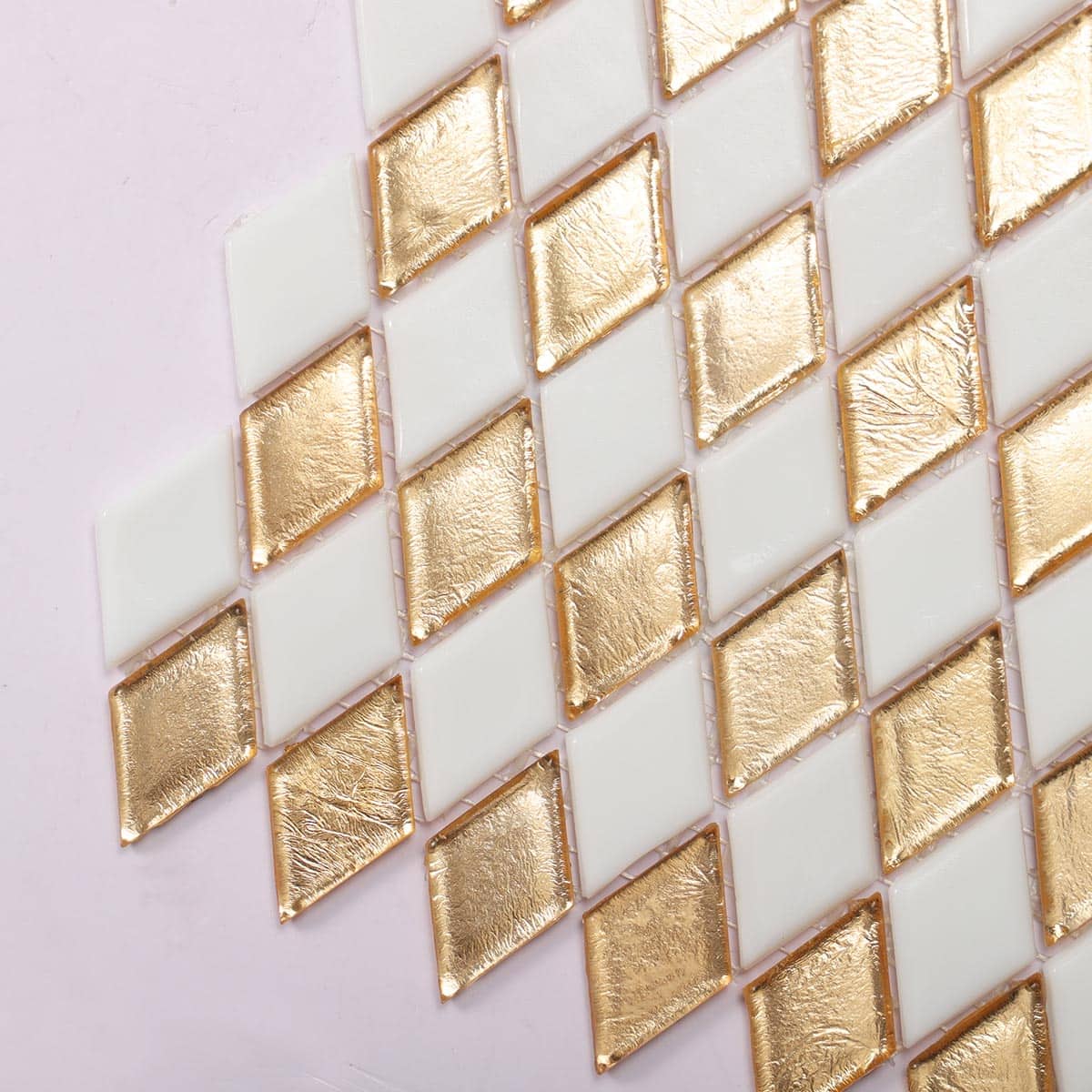 Gold&White Checkerboard Diamond Glass Mosaic Tiles