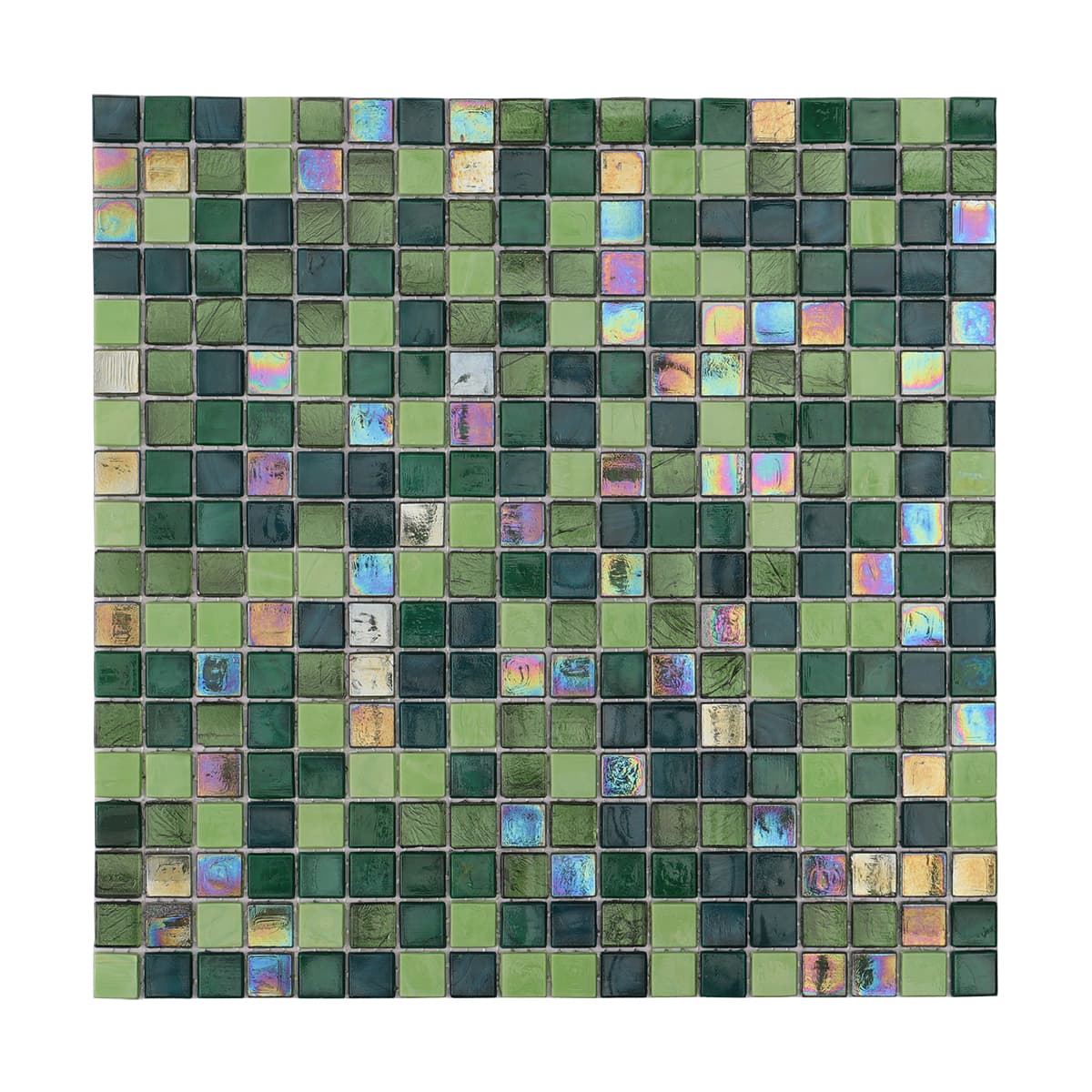 Green Mixed Multicolor Iridescence  Glass Mosaic Tiles 