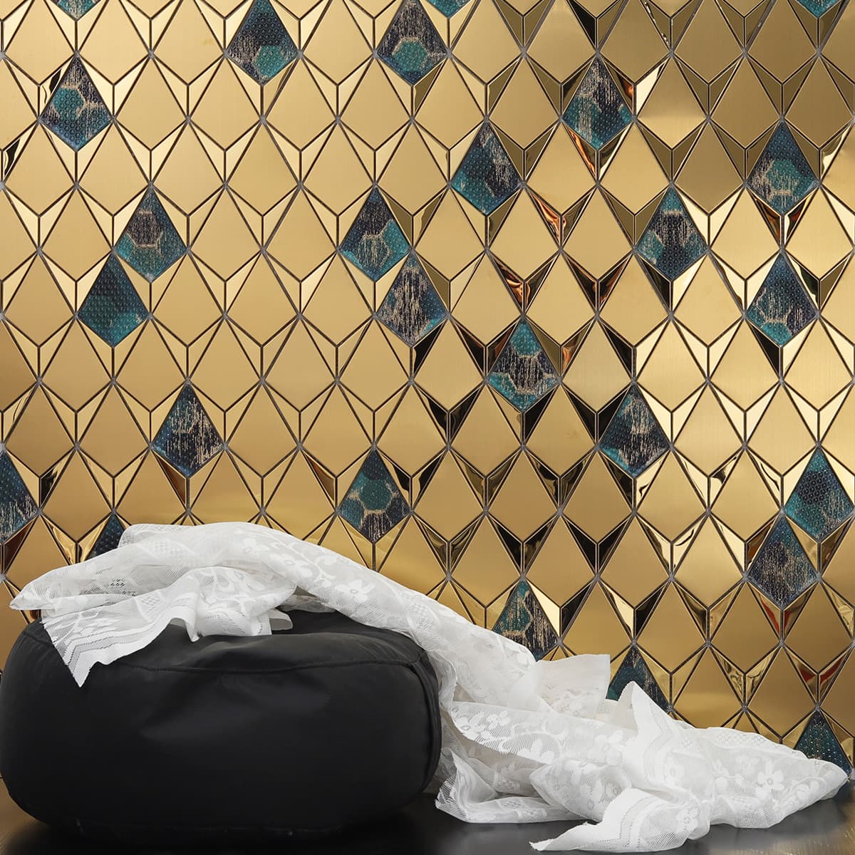 Gold Diamond Stainless Steel and Textured Glass Mosaic Tiles