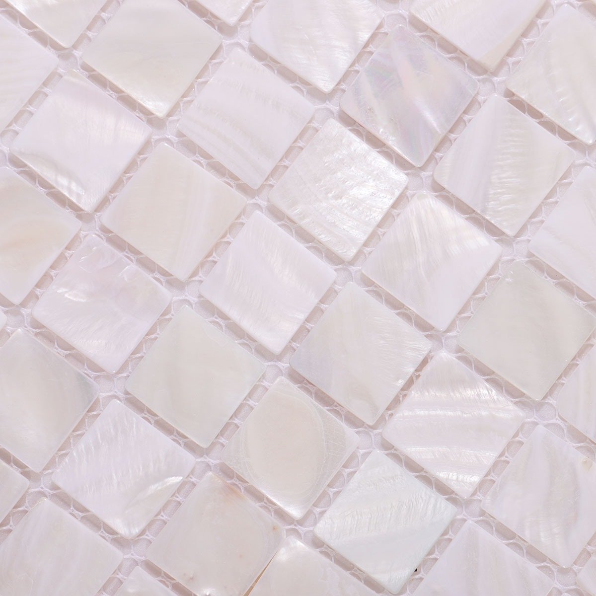 Detailed View of White Shell Square Mosaic Tile Texture