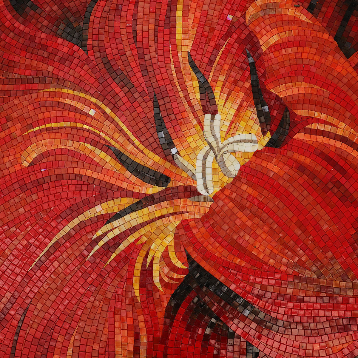 Intricate Red Flower Design in Mosaic Tile