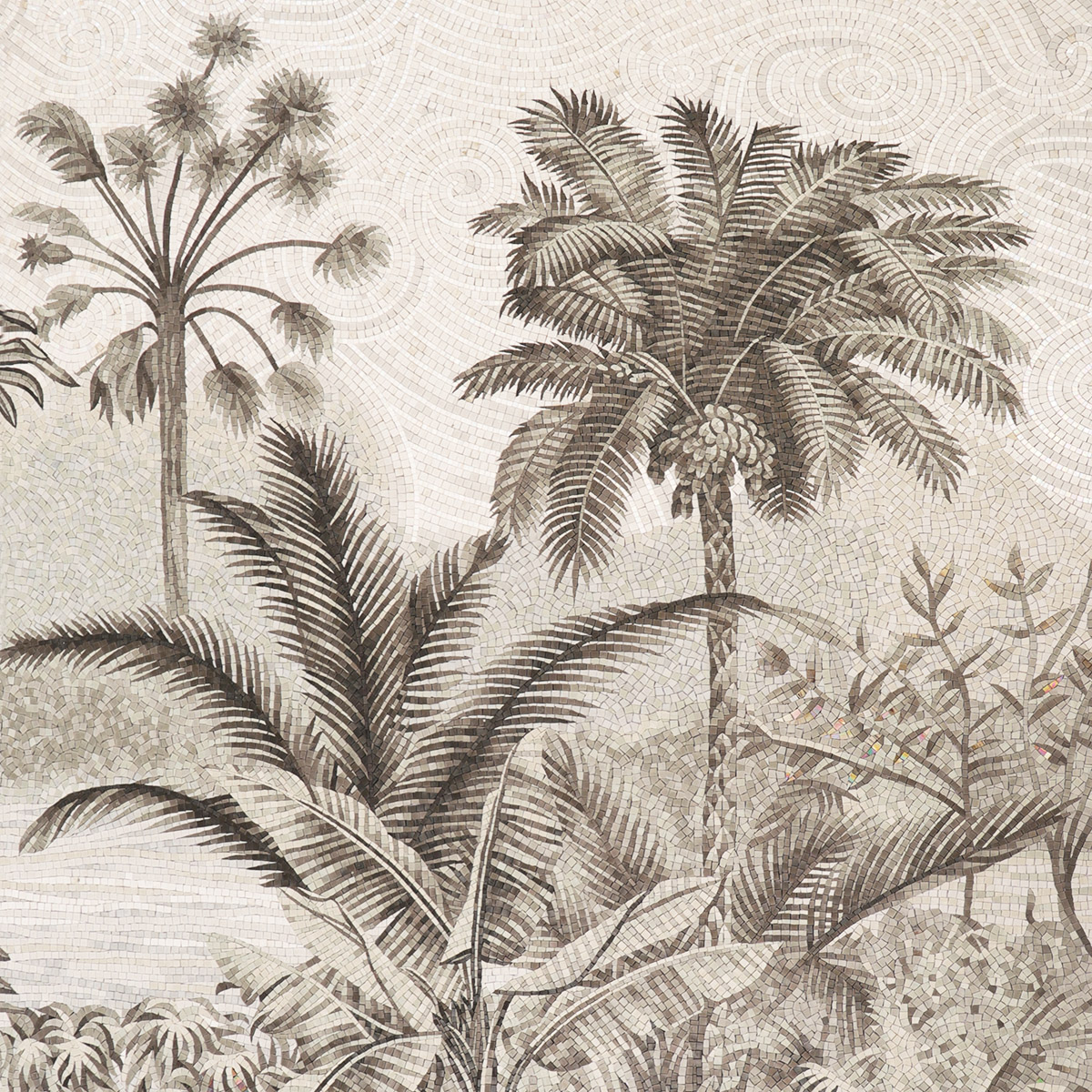 Hand-Cut Coconut Tree Mosaic Texture in Glass Art Tile