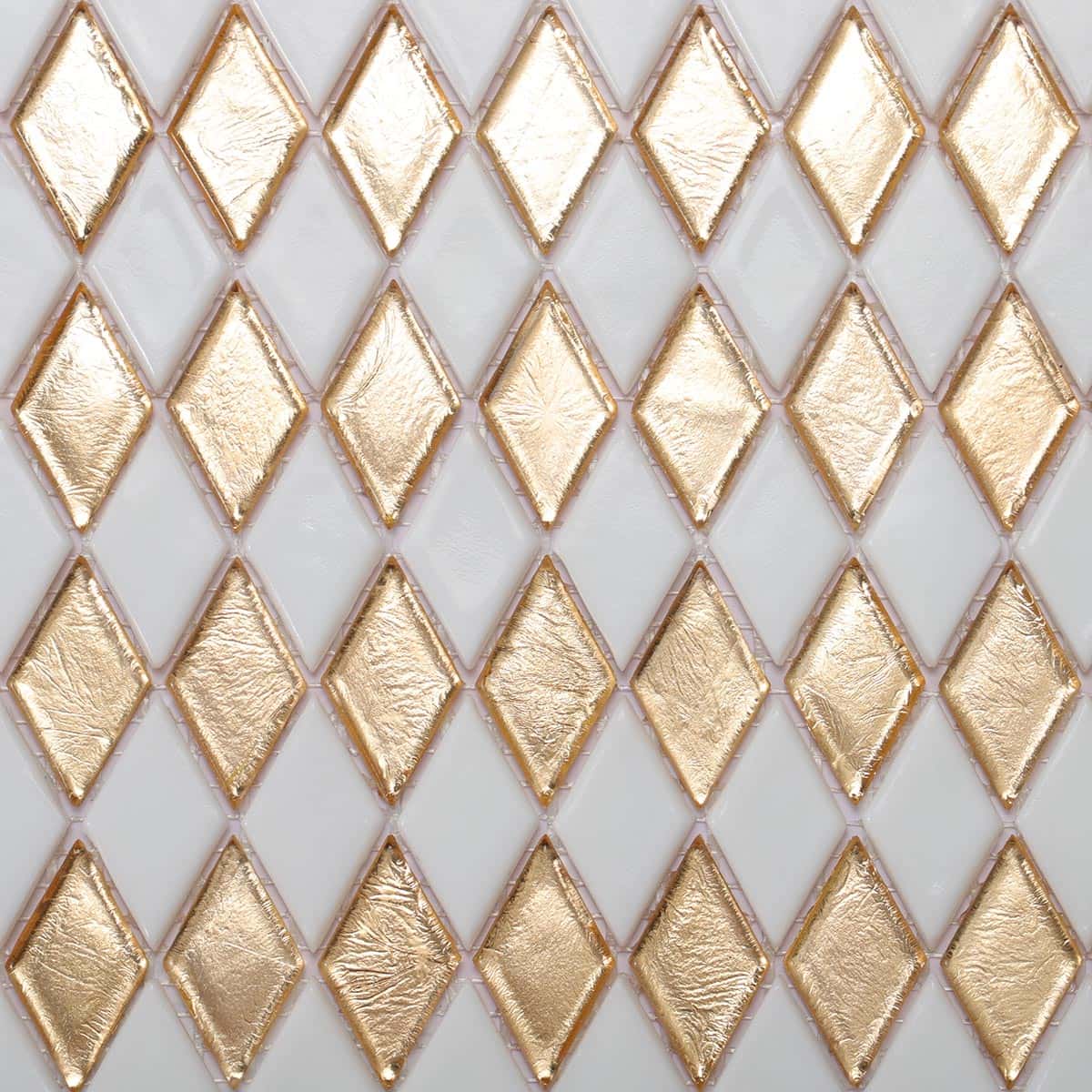 Gold&White Checkerboard Diamond Glass Mosaic Tiles