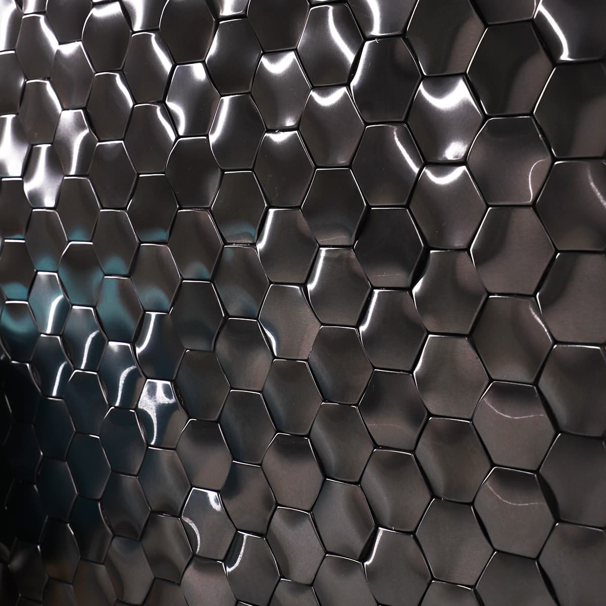 Wavy 3D Metal Black Brushed Stainless Steel Hexagon Mosaic Tiles