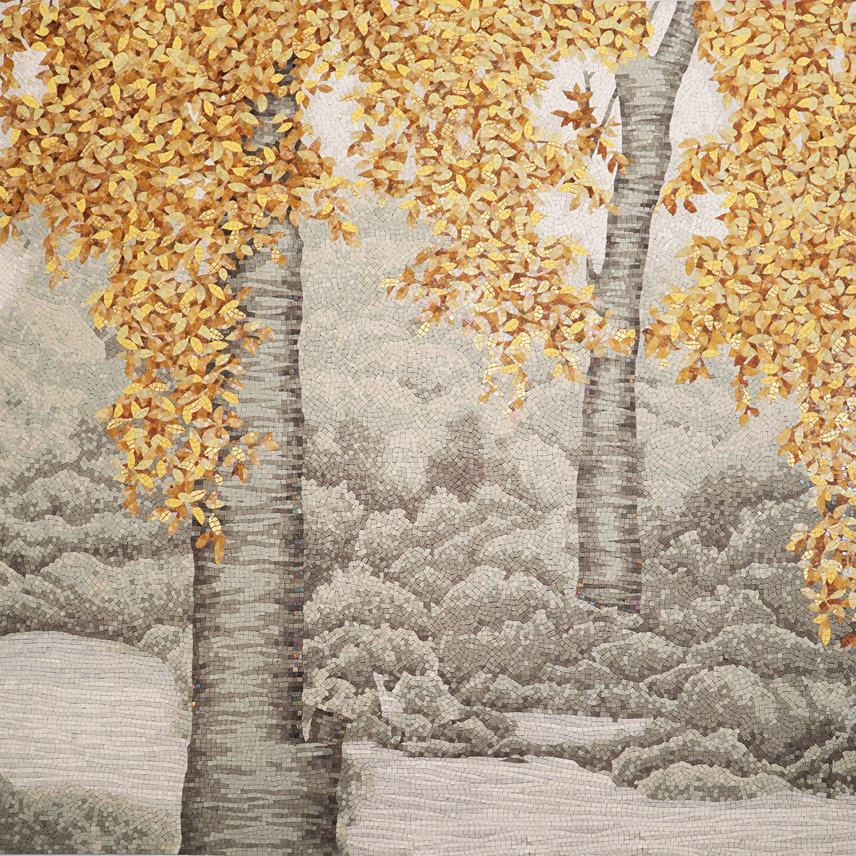 Detailed View of Golden Tree Glass Mosaic Texture