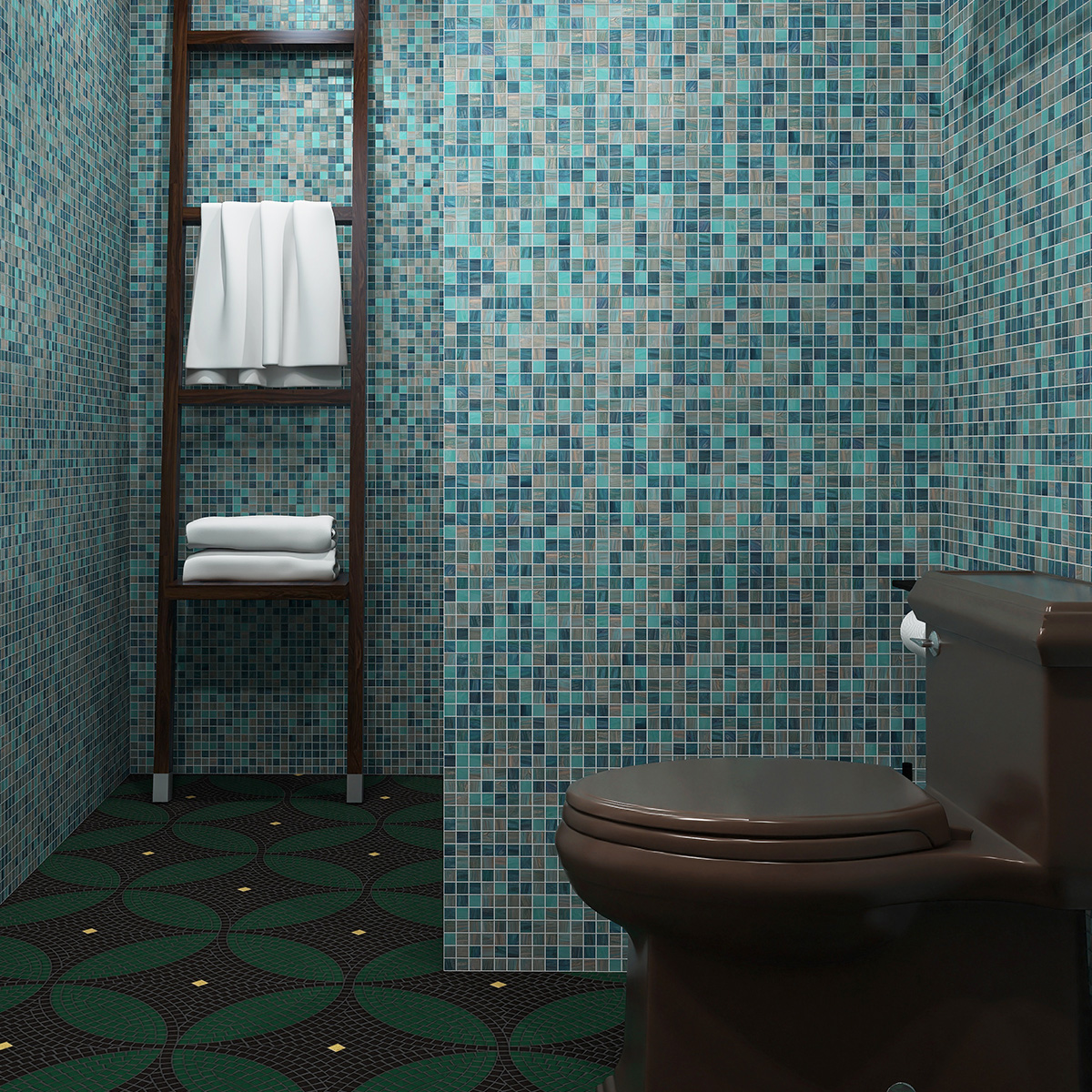 Blue Green Mixed Fired Erath Glass Mosaic Tiles 20mmX20mm Bathroom 