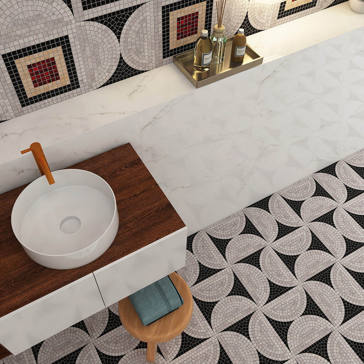 Black and White Handcrafted Marble Mosaic Tiles-SAICINA TILES