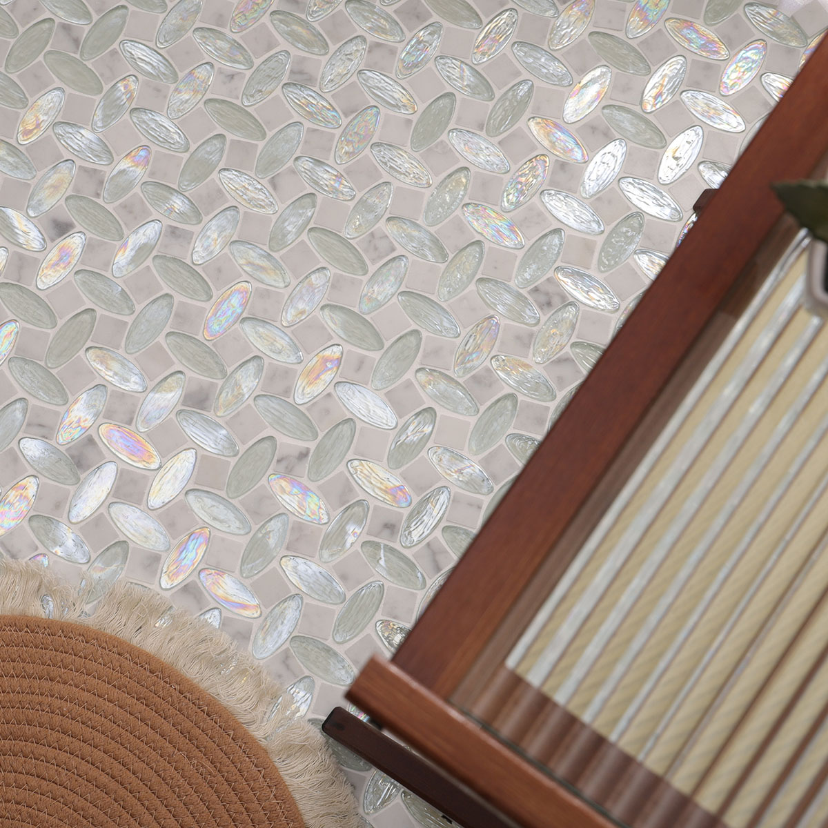 White Glass and Stone Mosaic Tiles for Kitchen Backsplash,Wall & Floor