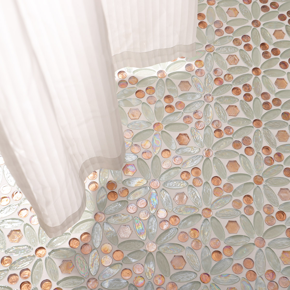 Polished White and Orange Oval Glass Mosaic Tiles 