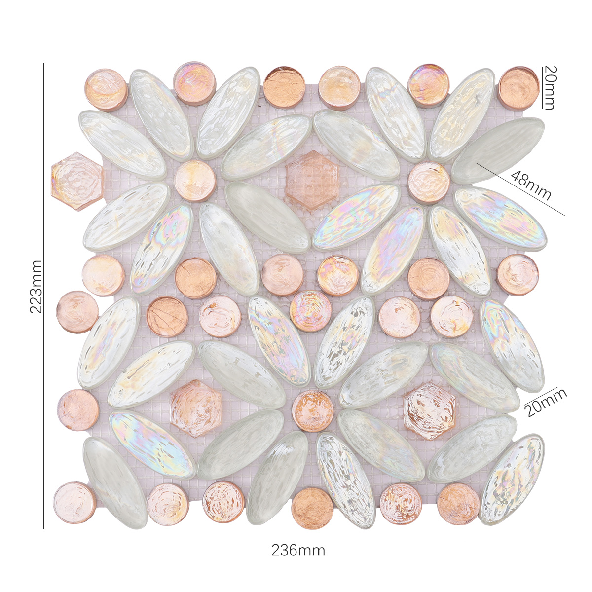 Polished White and Orange Oval Glass Mosaic Tiles 