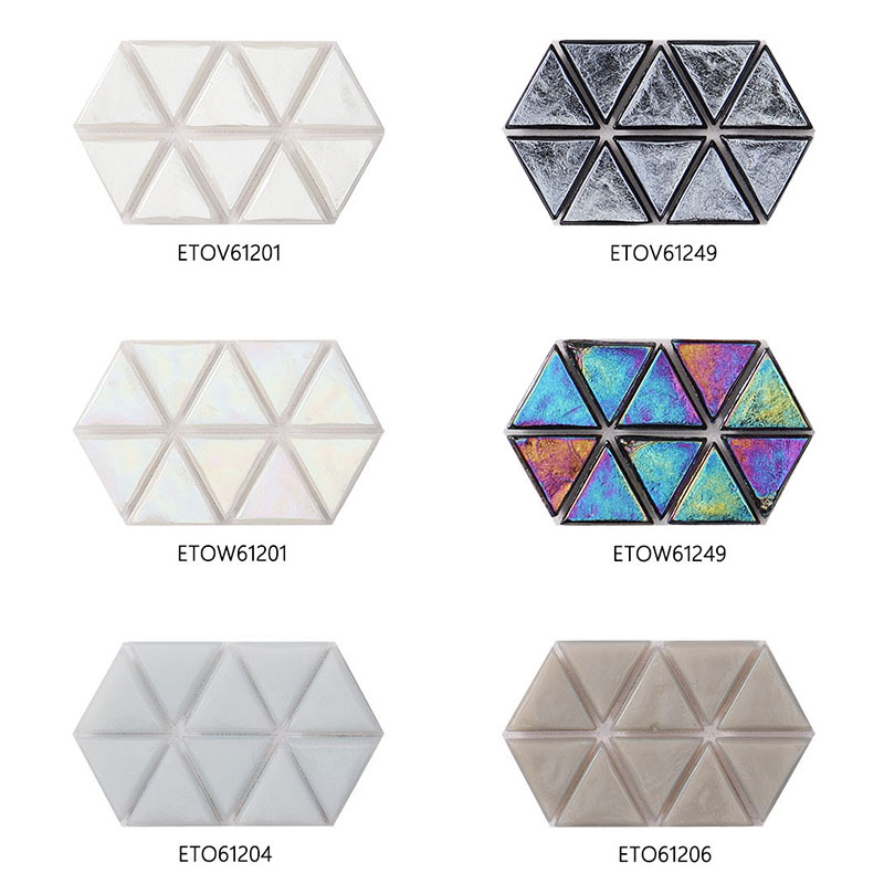 Front view of Triangle series mosaic tiles color palettes.