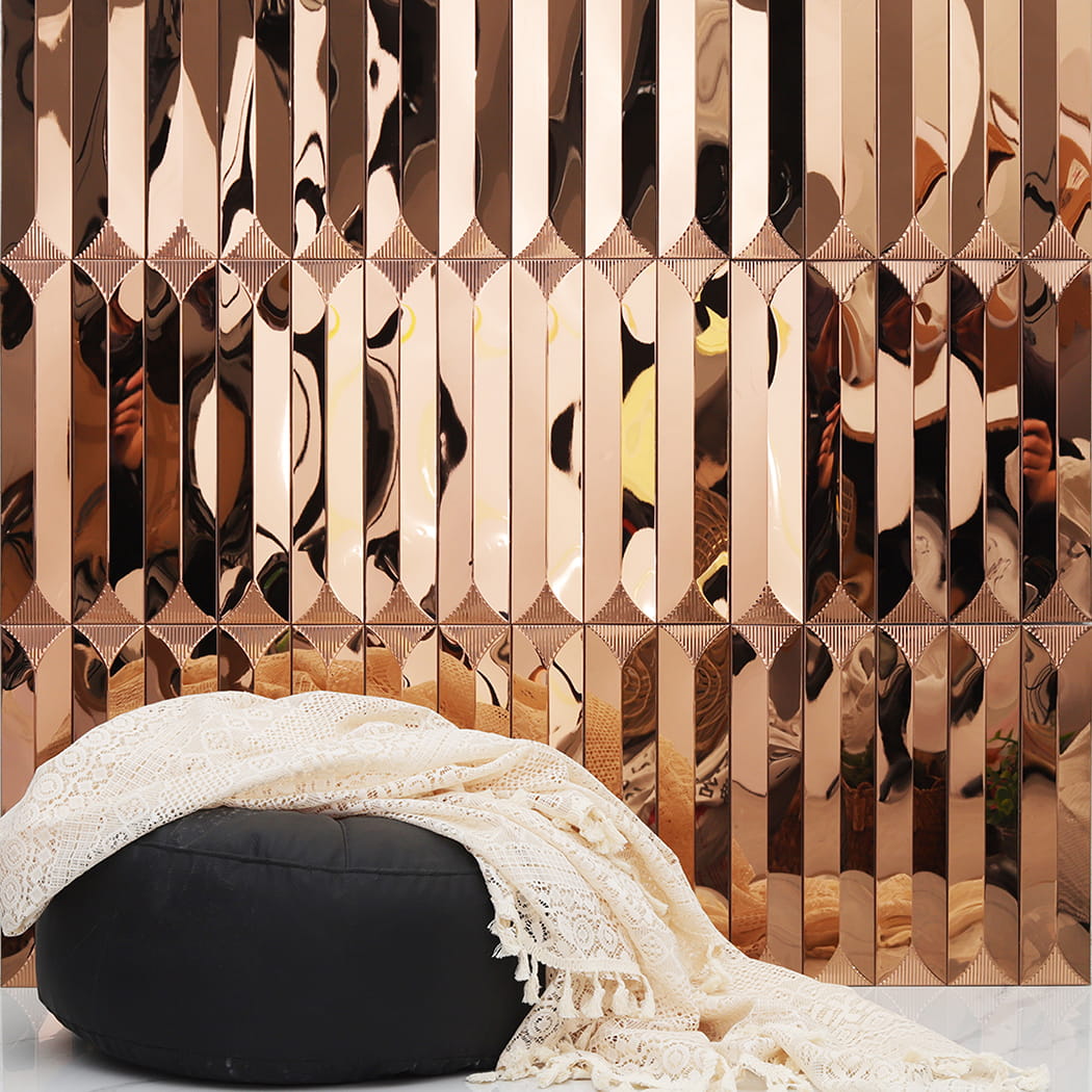 Champagne Gold Vertical Subway Metal Backsplash Tile