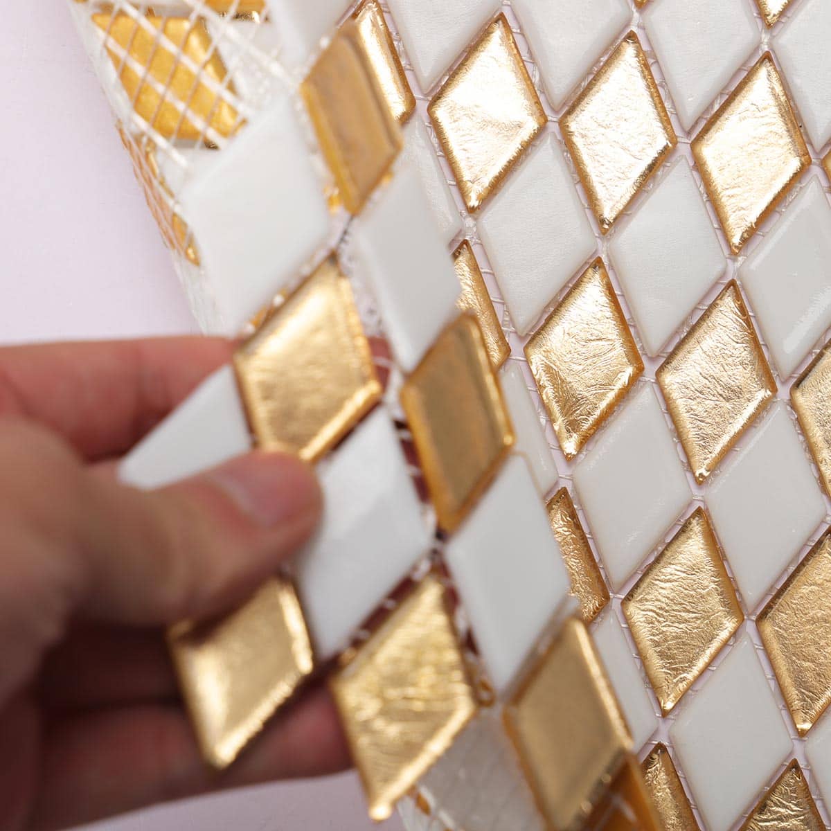 Gold&White Checkerboard Diamond Glass Mosaic Tiles