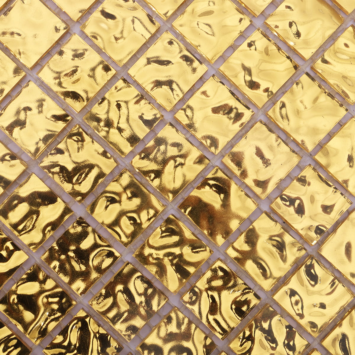 24K gold mosaic tiles arranged featuring a wavy surface for a sophisticated look.