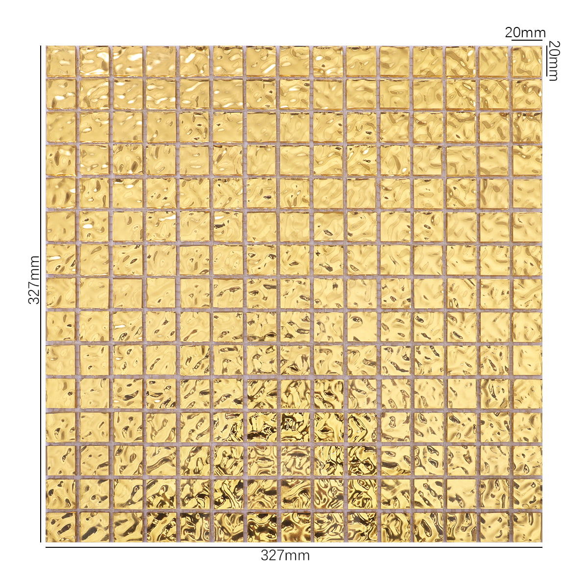 24K gold mosaic tile with wavy texture and precise dimensions (327mm x 327mm)