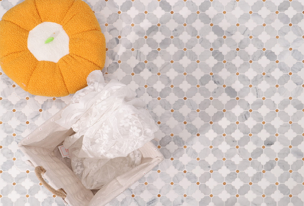 Gray and White Flower Waterjet Marble Mosaic Tiles