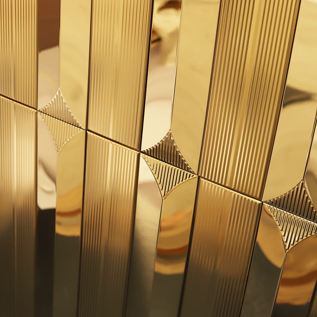 Gold Flute Long Subway Stainless Steel Mosaic Wall Tile