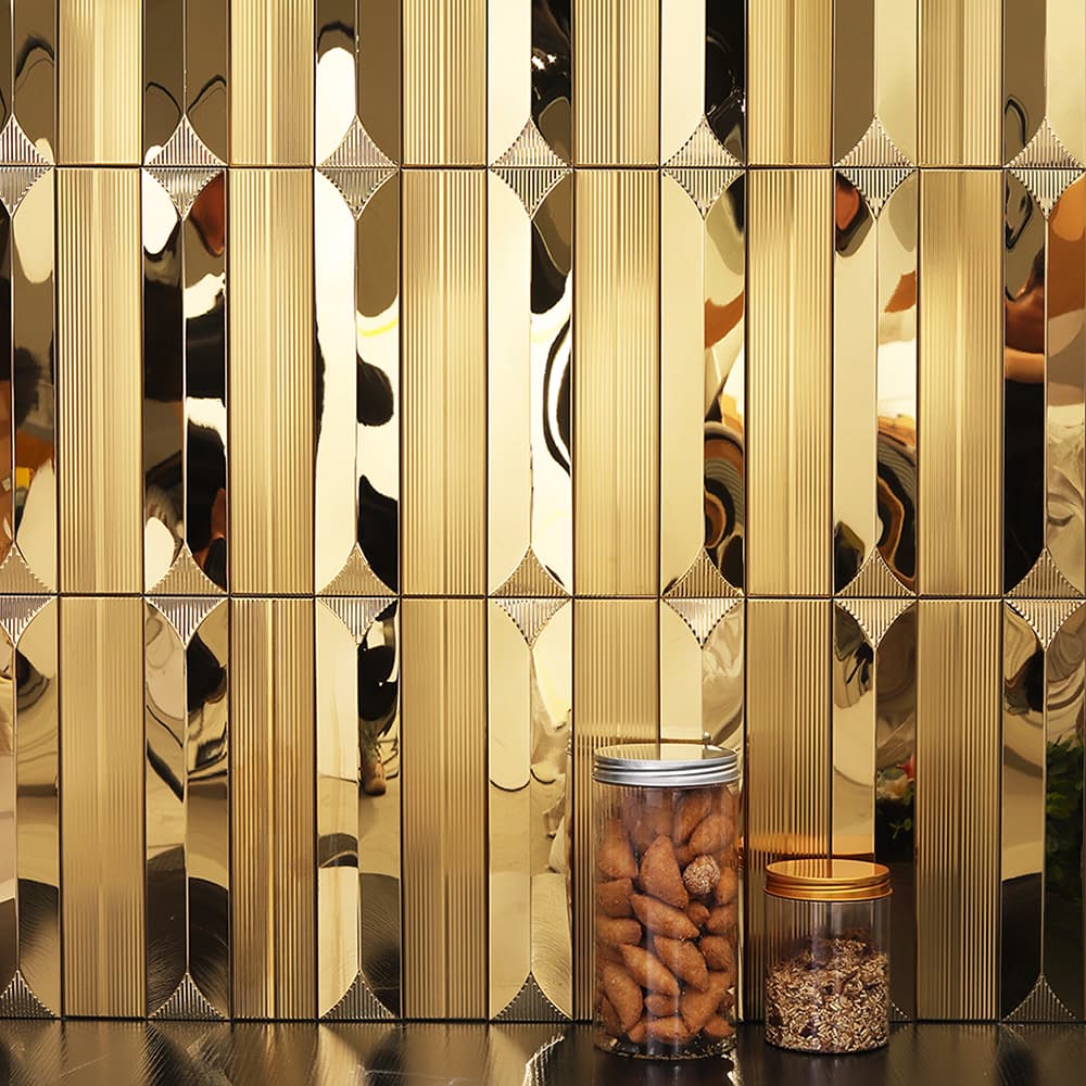 Gold Flute Long Subway Stainless Steel Mosaic Wall Tile