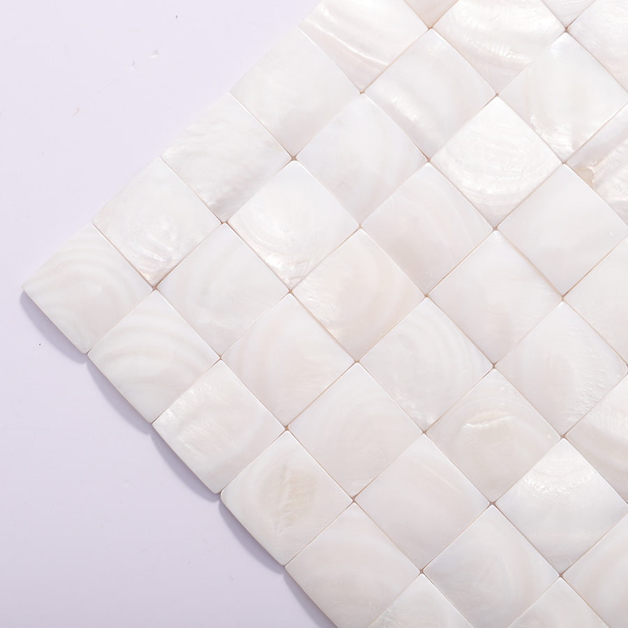 Diagonal view of 3D square natural shell tile surface
