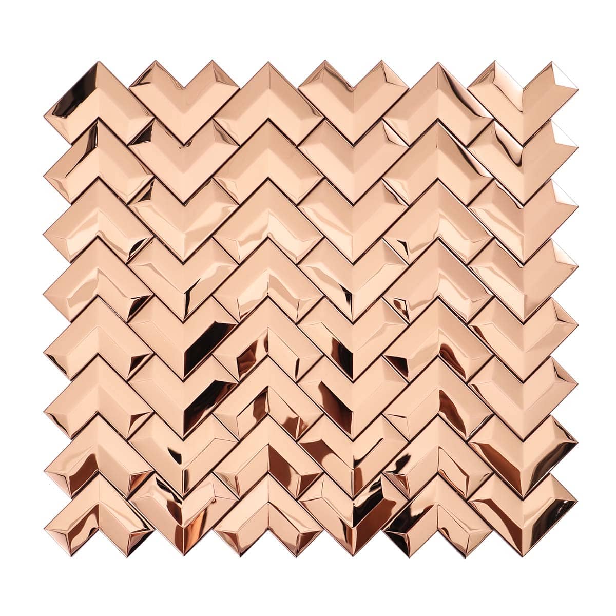  Front view of 3D rose gold stainless steel chevron mosaic tile
