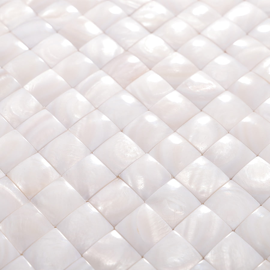 Polished 3D surface of natural white shell square tiles