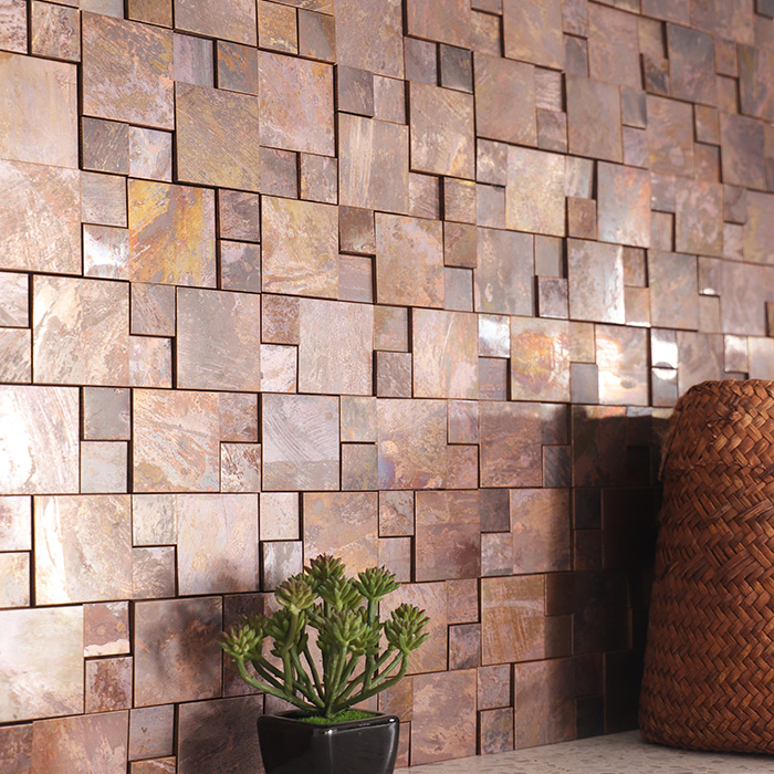 Copper 3D Square Metal Mosaic Tiles - Modern Wall Accents