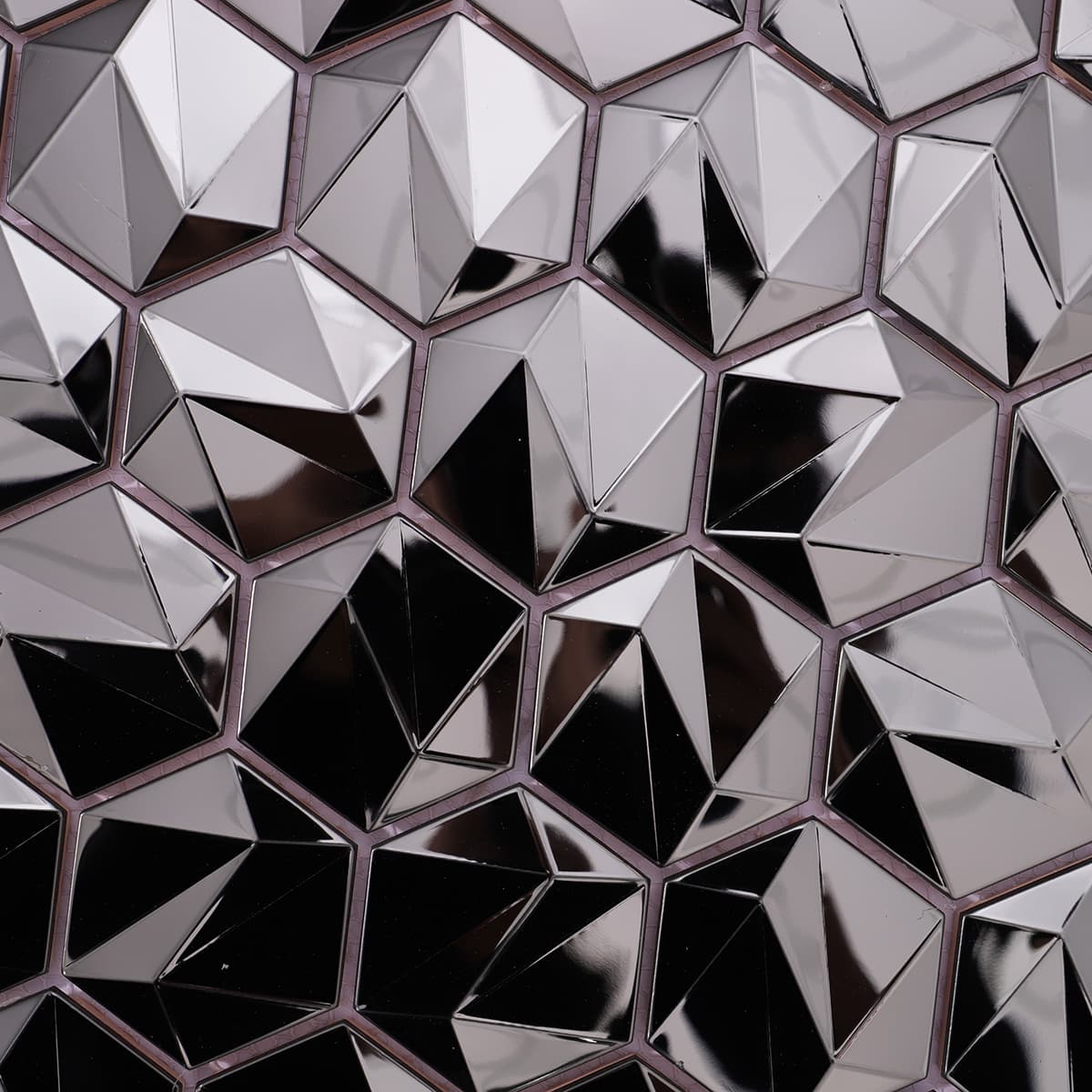 Geometric 3D stainless steel tiles in hex shape for wall or backsplash
