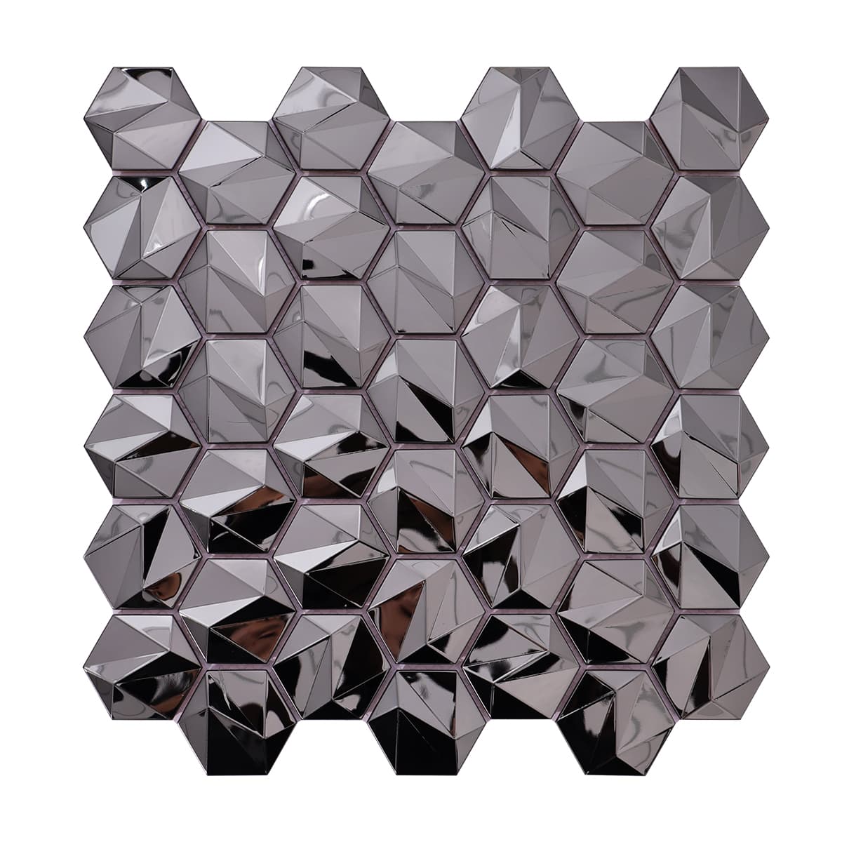  Full sheet of 3D black hexagon metal mosaic with modern reflective finish