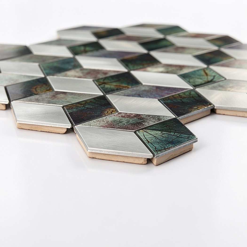Side view showing chip thickness and ceramic base of flat aluminum tile