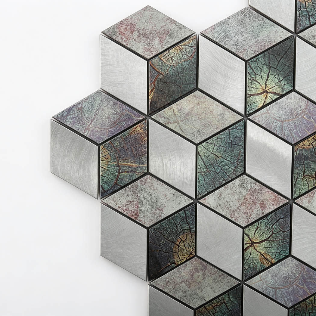 Close up of 3D diamond flat surface aluminum tile with leaf texture pattern
