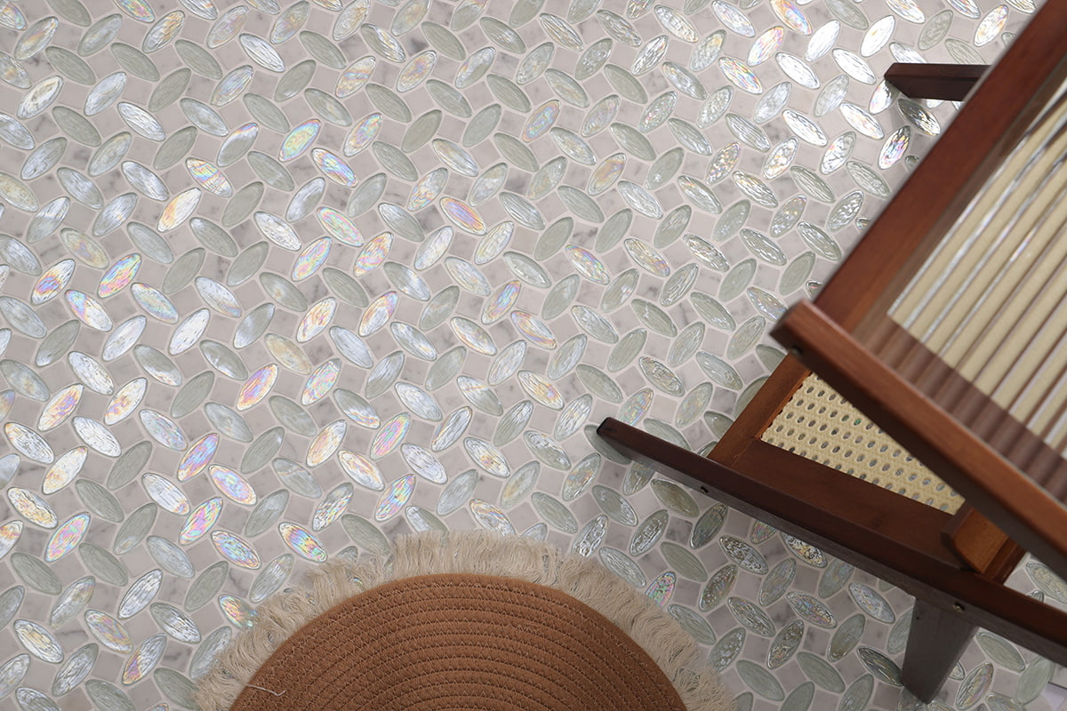 White Glass and Stone Mosaic Tiles