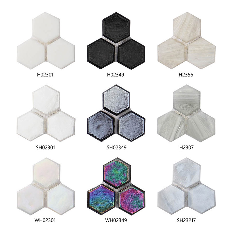 Front view of Hexagon series mosaic tiles color palettes.