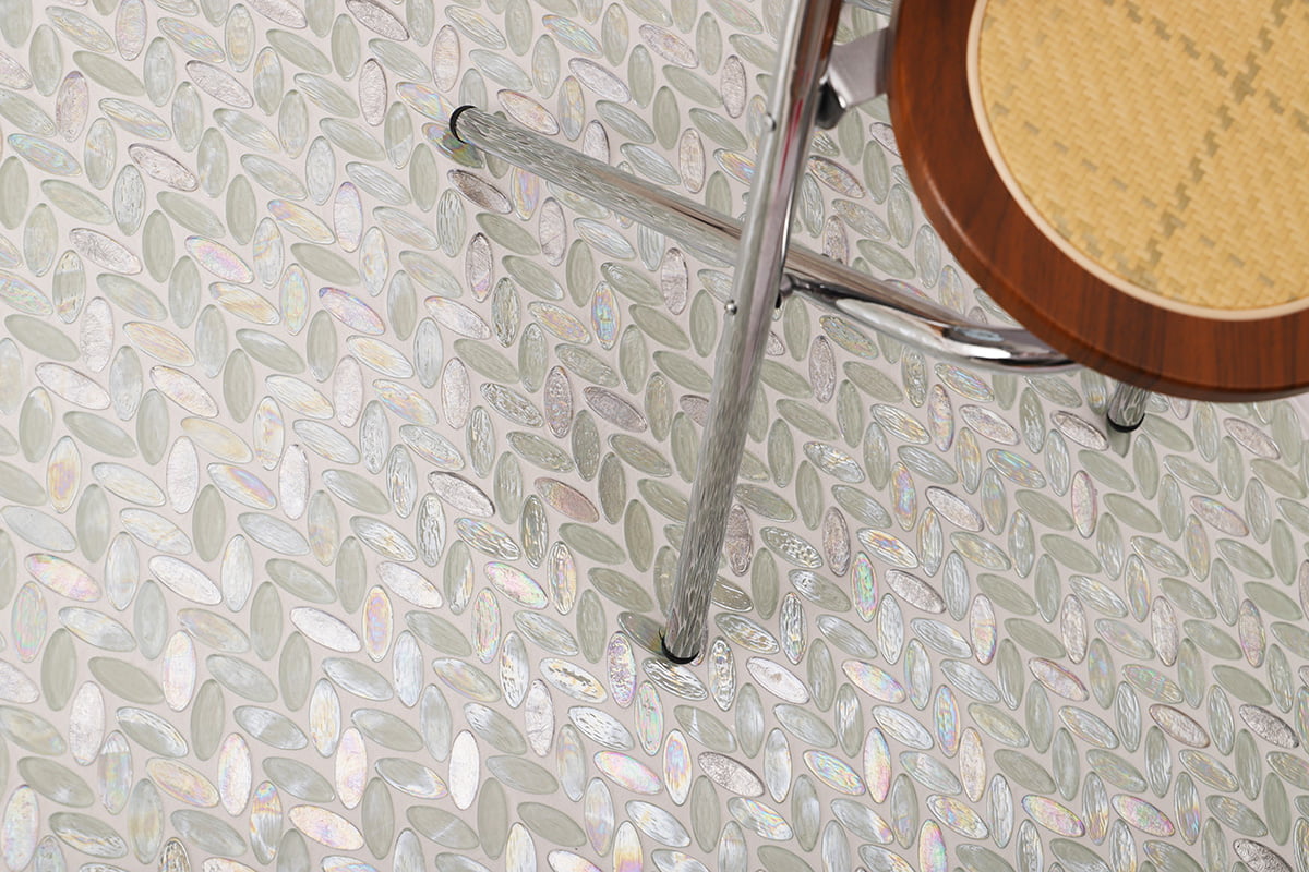 Iridescent White Oval Glass Mosaic Tiles