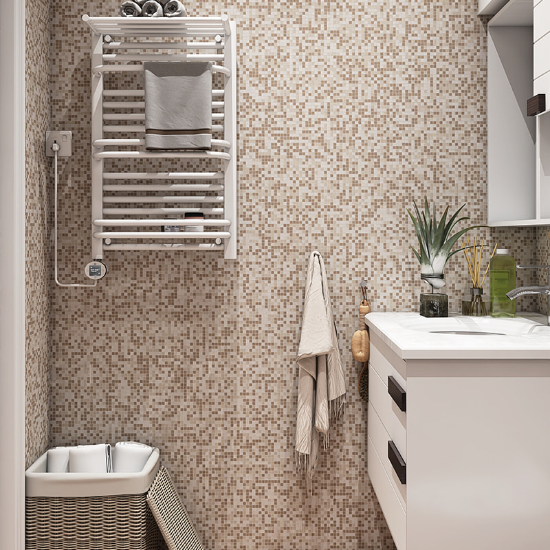 Grey micro mosaic tiles used for a minimalist bathroom wall