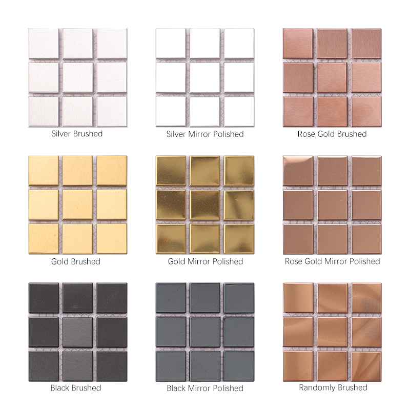 Front view of Stainless Steel series mosaic tiles color palettes.