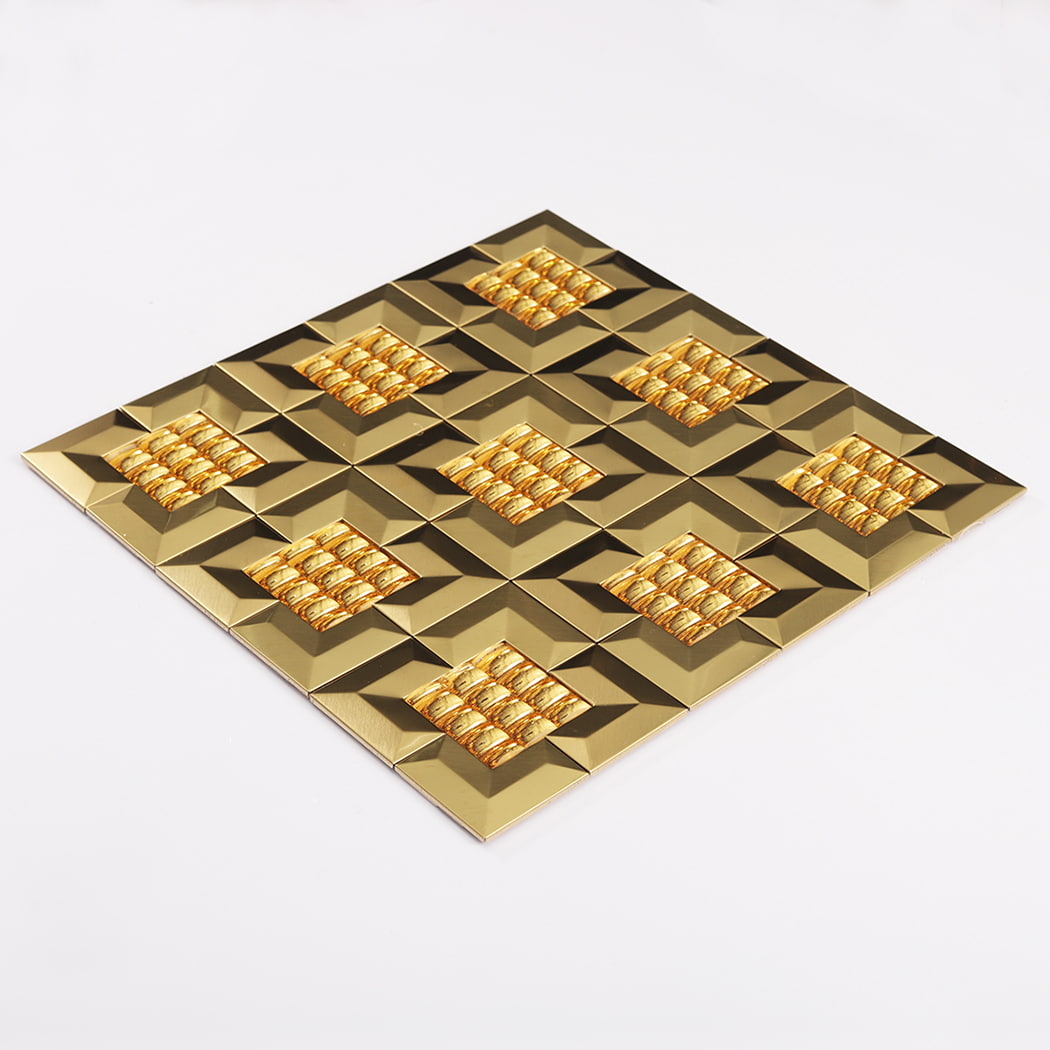 A full mosaic tile sheet shown at an angle to display its reflective 3D surface.